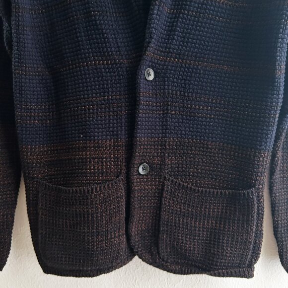 Scotch and Soda Amsterdam Couture Structured Waffle Knit Blazer in Navy/Brown - Picture 6 of 9